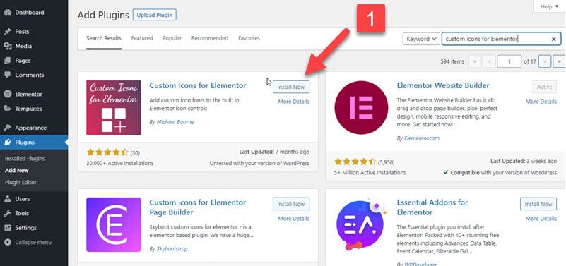 Install Custom Icons For Elementor Plugin