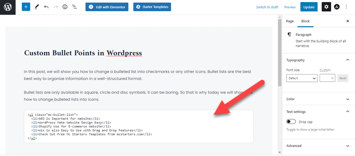 Custom Image bullet point wordpress editor