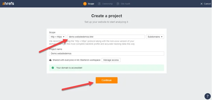 Create a project in Ahref