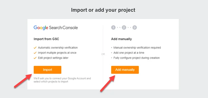 Import or add your project in Ahref