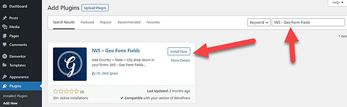 Install & Activate IWS – Geo Form Fields plugin