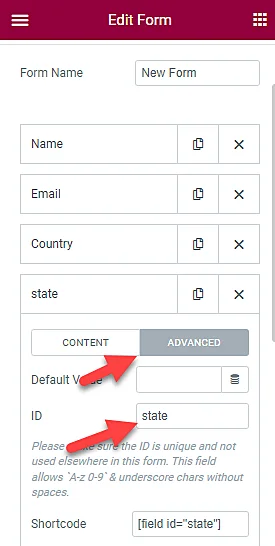 advanced state field