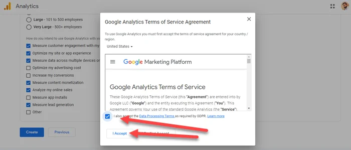 Accept Google Analytics Terms