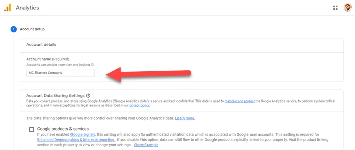 Google Analytics Account Name