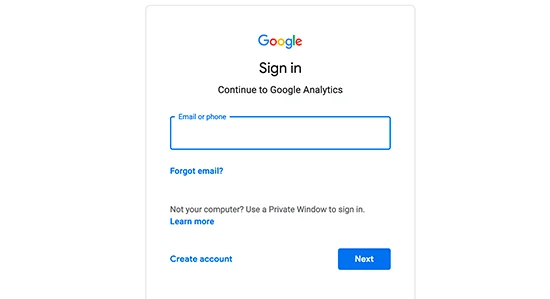 Login into Google Analytics