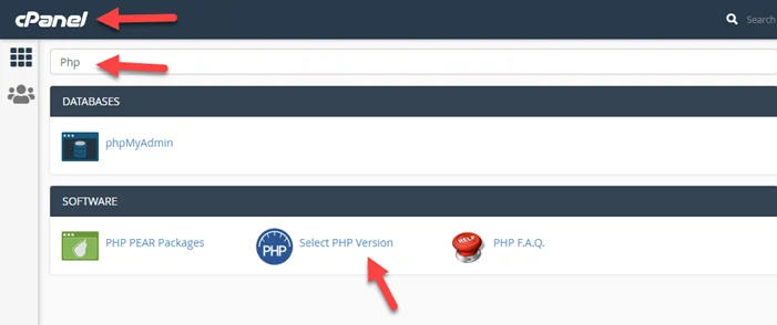 Open Cpanel and Php version