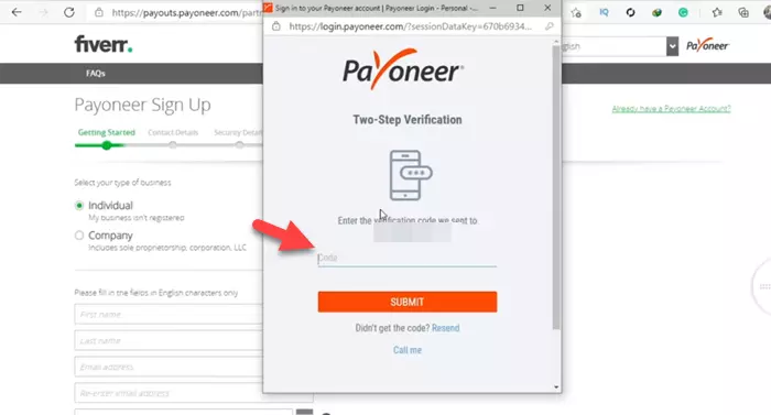 Payoneer Sign in Verification