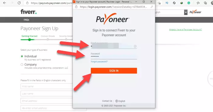 Payoneer Sign in