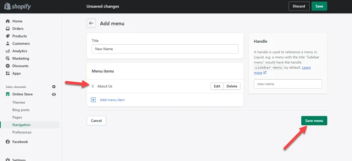Shopify Save Menu