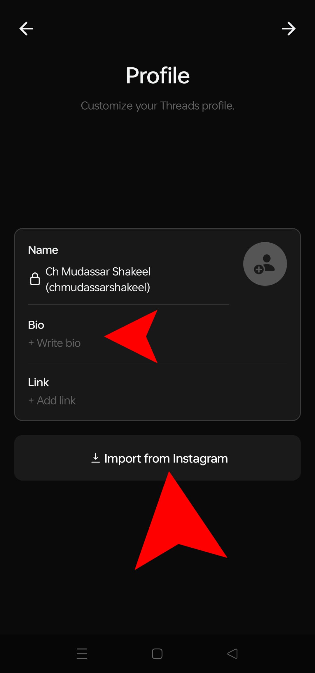 Bio and import bio from instagram