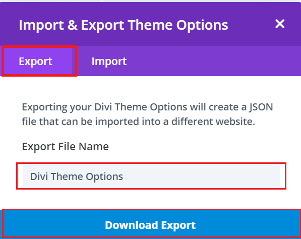 Export Divi Theme Options in Divi