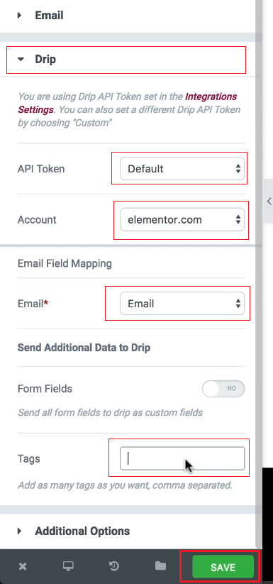 Selecting Drip Options