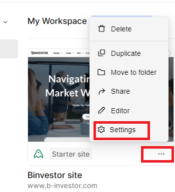 Webflow project's settings