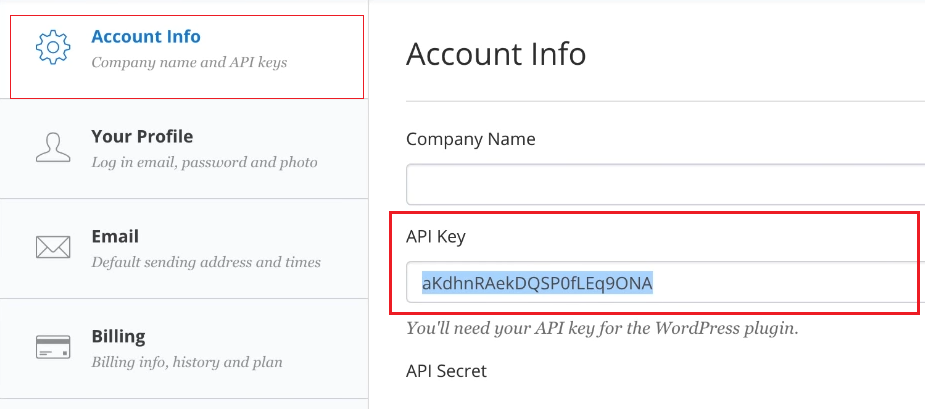 Click your username on the top-right corner and select Account Settings. Copy the API key in the Account Info section.