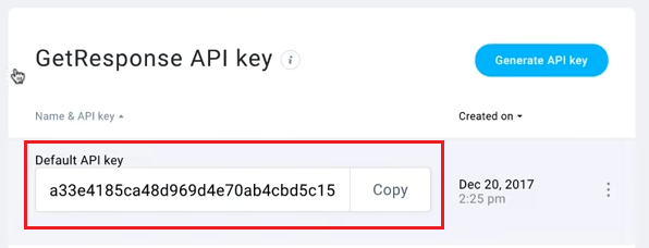 get your API Key from GetResponse