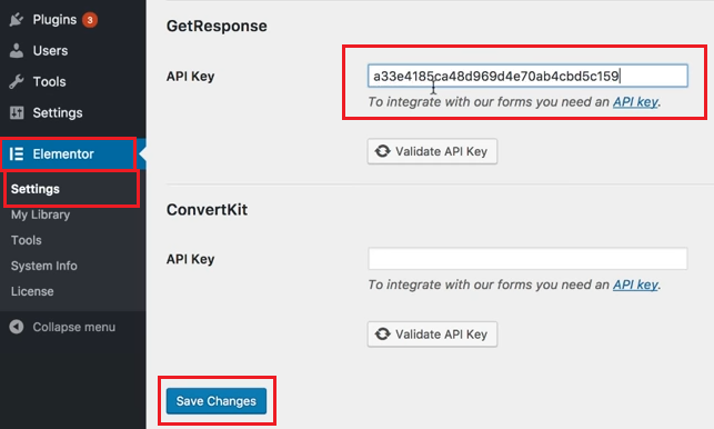 set your GetResponse API Key in the Integrations Settings. Under Elementor  Settings  Integrations Tab