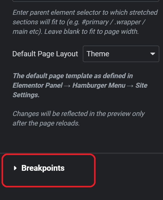 breakpoints settings