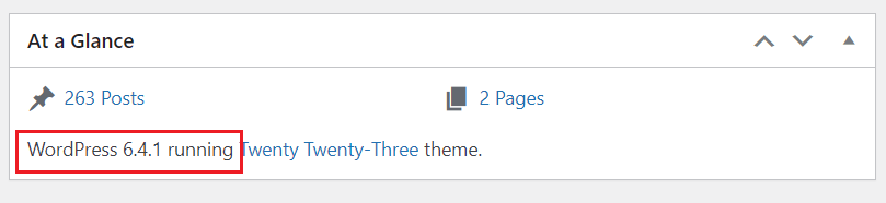 In the WordPress dashboard, check the At a Glance widget.