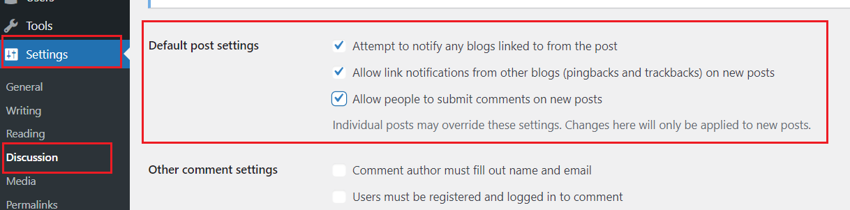 disable comments Using the Discussion Settings in wordpress