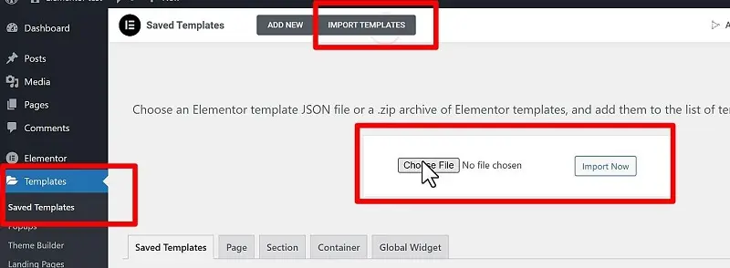 Elementor Import setting