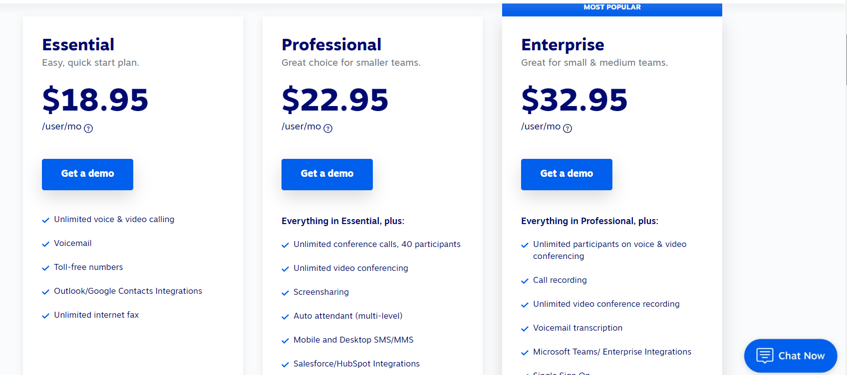 Nextiva Pricing Table