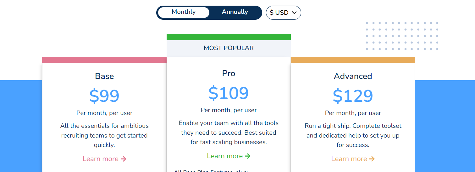 Recruiterflow pricing table