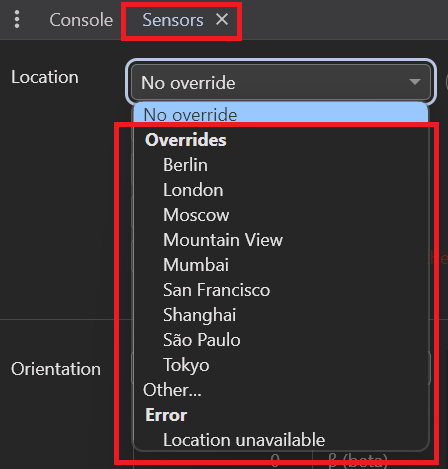 Click the drop-down menu next to “Location” and select from the available options.