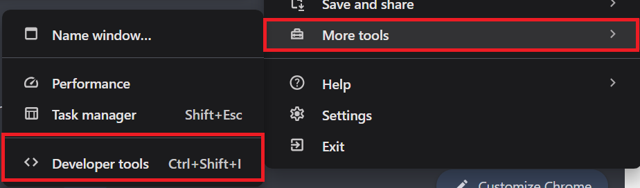 Navigate to “More tools” and then select “Developer tools.”