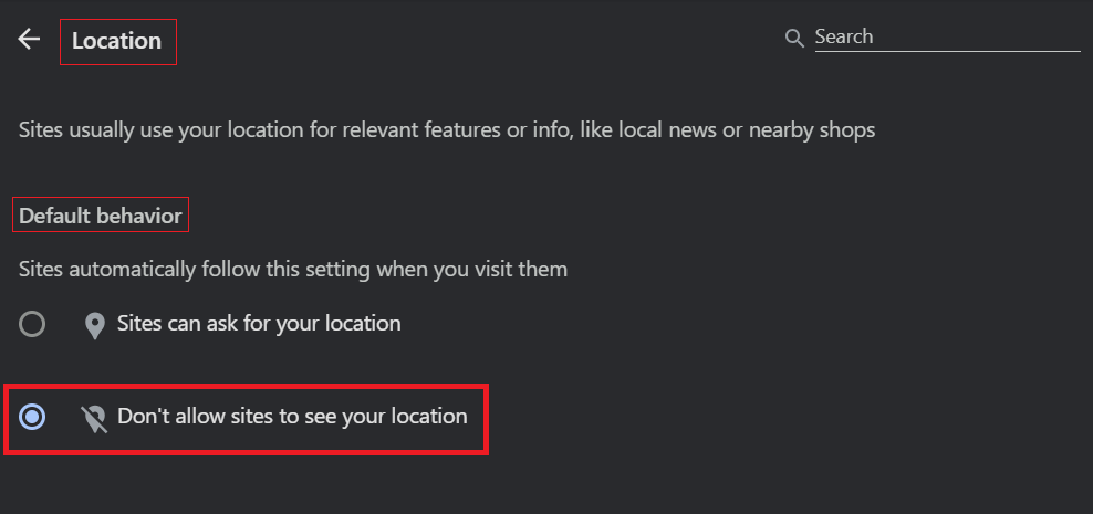 select “Don’t allow sites to see your location.”