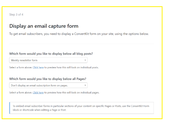 Display an email capture form