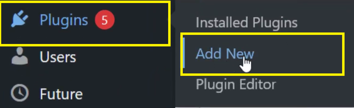 In WordPress admin dashboards, go to plugins. Click on the Add new button.