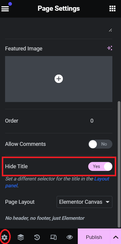 Turn on the toggle to hide the default page title