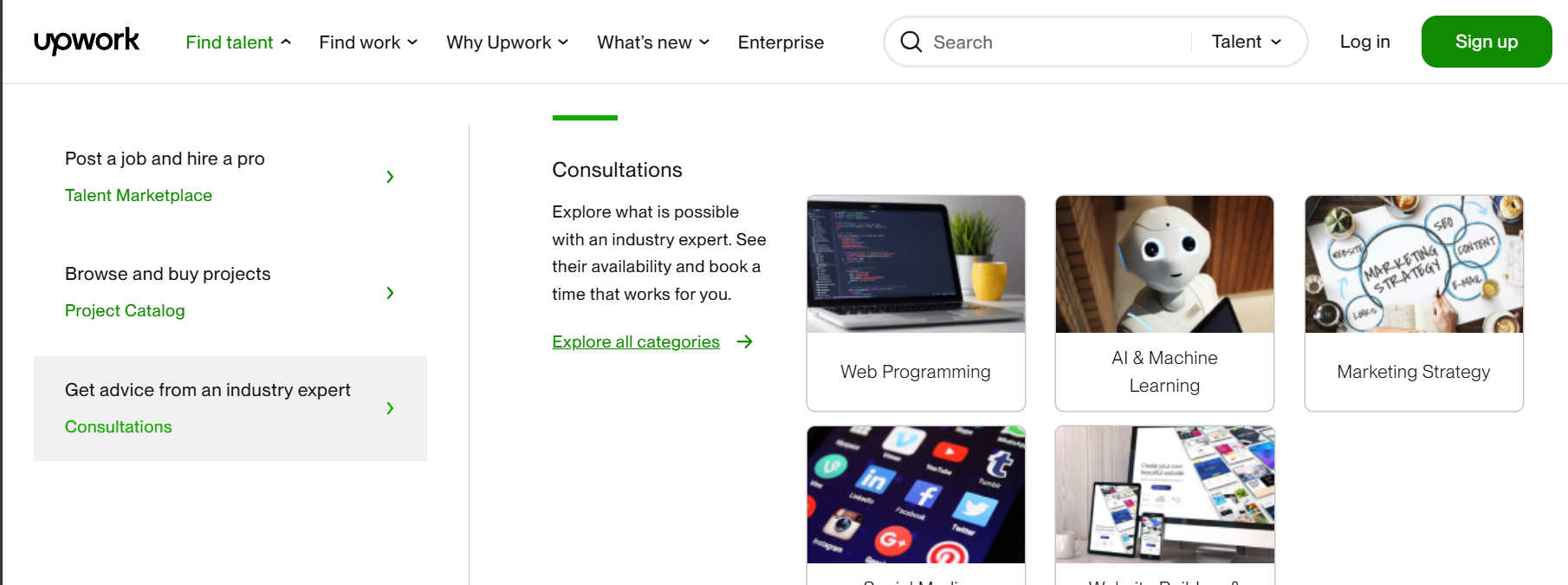 Upwork mega menu