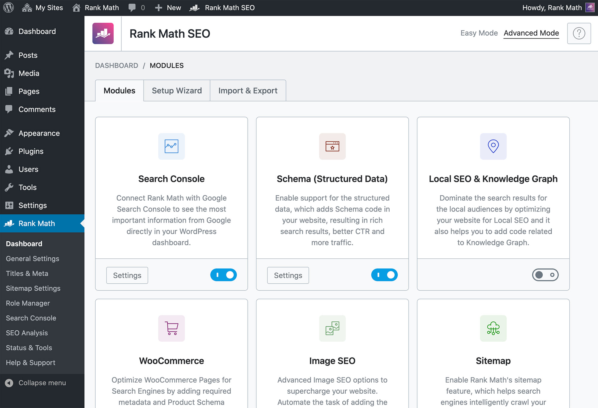 Rank Math SEO plugin settings for optimizing WordPress content