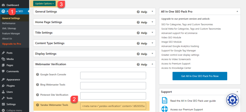 How to Submit Website to Yandex Webmaster Tools 9 All In One SEO Yandex Verification