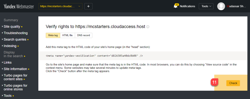 How to Submit Website to Yandex Webmaster Tools 7 Yandex webmaster tool check