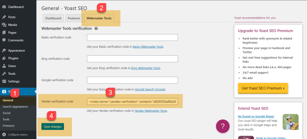 How to Submit Website to Yandex Webmaster Tools 8 Yoast SEO Yandex verification