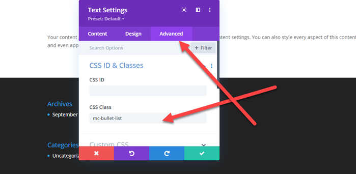 How to change a bulleted list into checkmarks or any other icons in Divi? 1 Change bulleted list in Divi