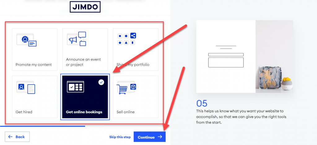 What are the goals of your website Jimdo Builder