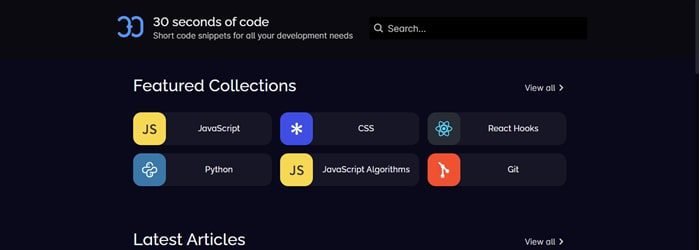6 Useful Websites For Front End Developer 1 30-Seconds-Of-Code-MC-Starters