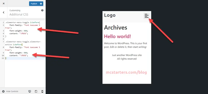 How to Change Elementor Default Hamburger Menu Icon 3 Add custom icon to Elementor Hamburger Menu Icon