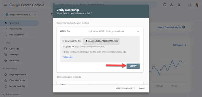 How to Submit website to Google Search Console 9 Click on Verify
