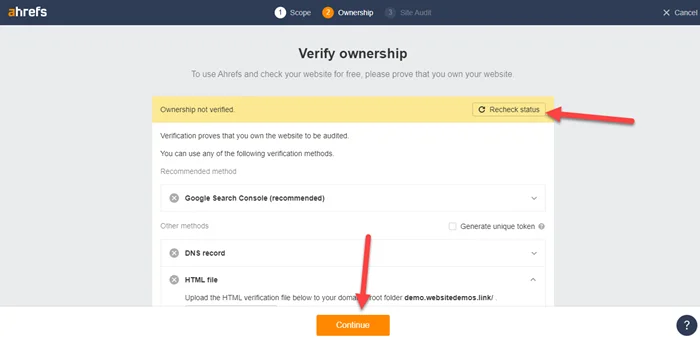 How to create free ahref account 8 Recheck Status ahref verification