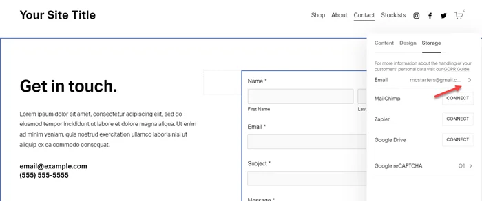 How to change the email used in the contact form Squarespace 3 Click on Email