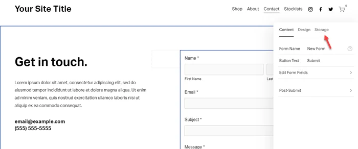 How to change the email used in the contact form Squarespace 2 Click on Storage