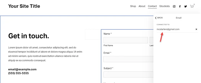 How to change the email used in the contact form Squarespace 4 Enter Email in Connect field