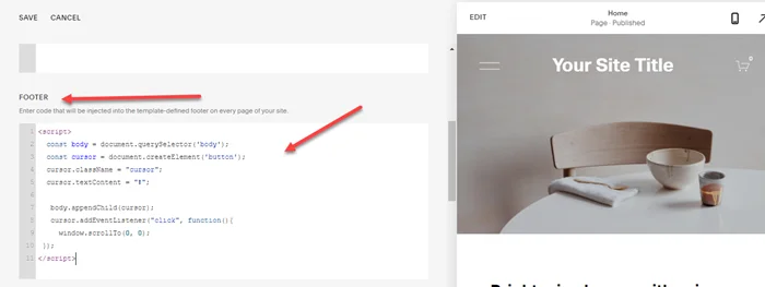 How to Add Back to Top Button in Squarespace 1 Squarespace footer injection code