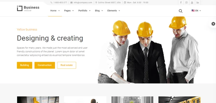 Best Construction WordPress Themes 2022 2 Yellow Business - Construction Template