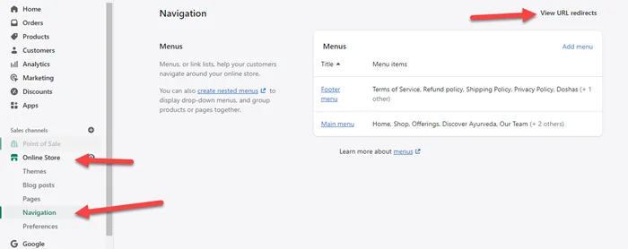 How to redirects URL in Shopify? 1 Shopify Navigation