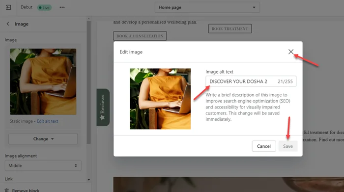 How to add Alt text to images on Shopify? 9 enter alt text and click on save